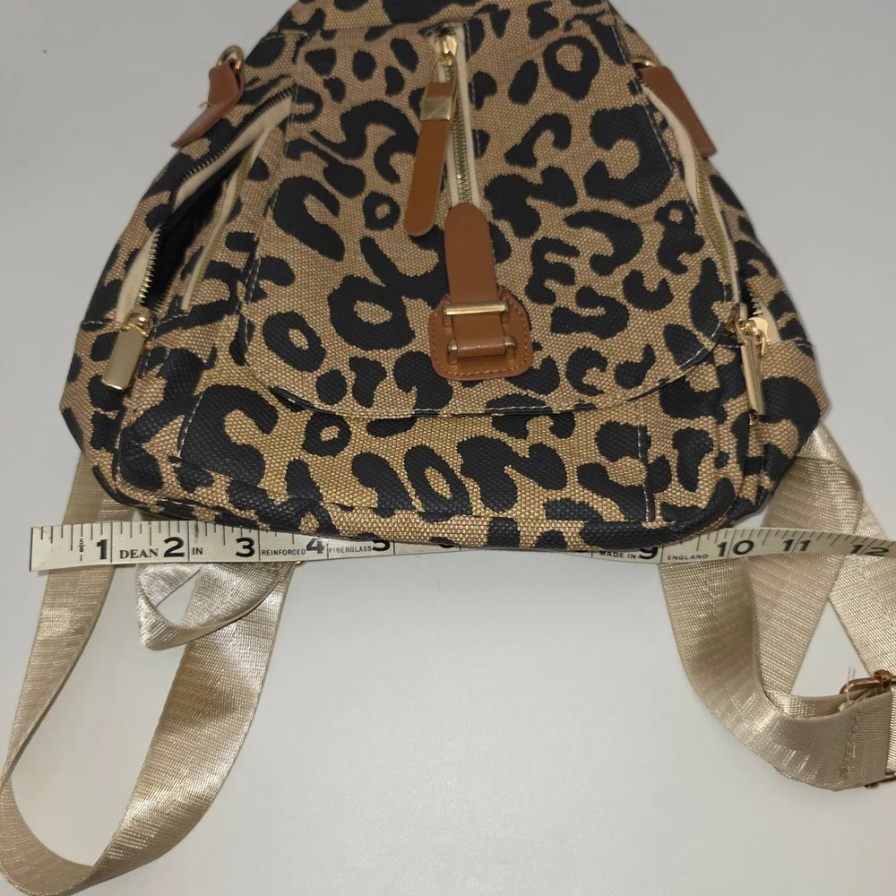 Unbranded Mini Backpack Women OS Leopard Animal Print Faux Leather Trim Gold
